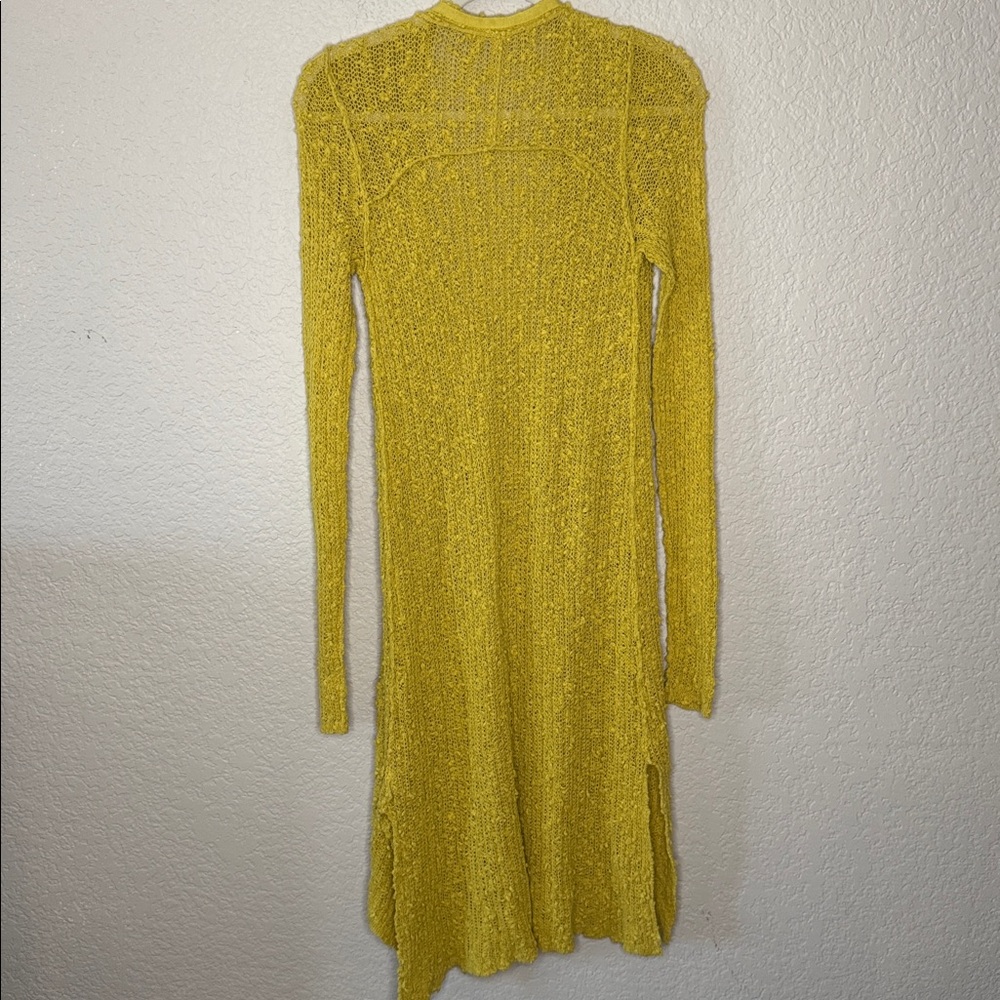 Free People Long Duster Cardigan Cover Up Buttons Crochet Knit Yellow Gold Small - Picture 6 of 8
